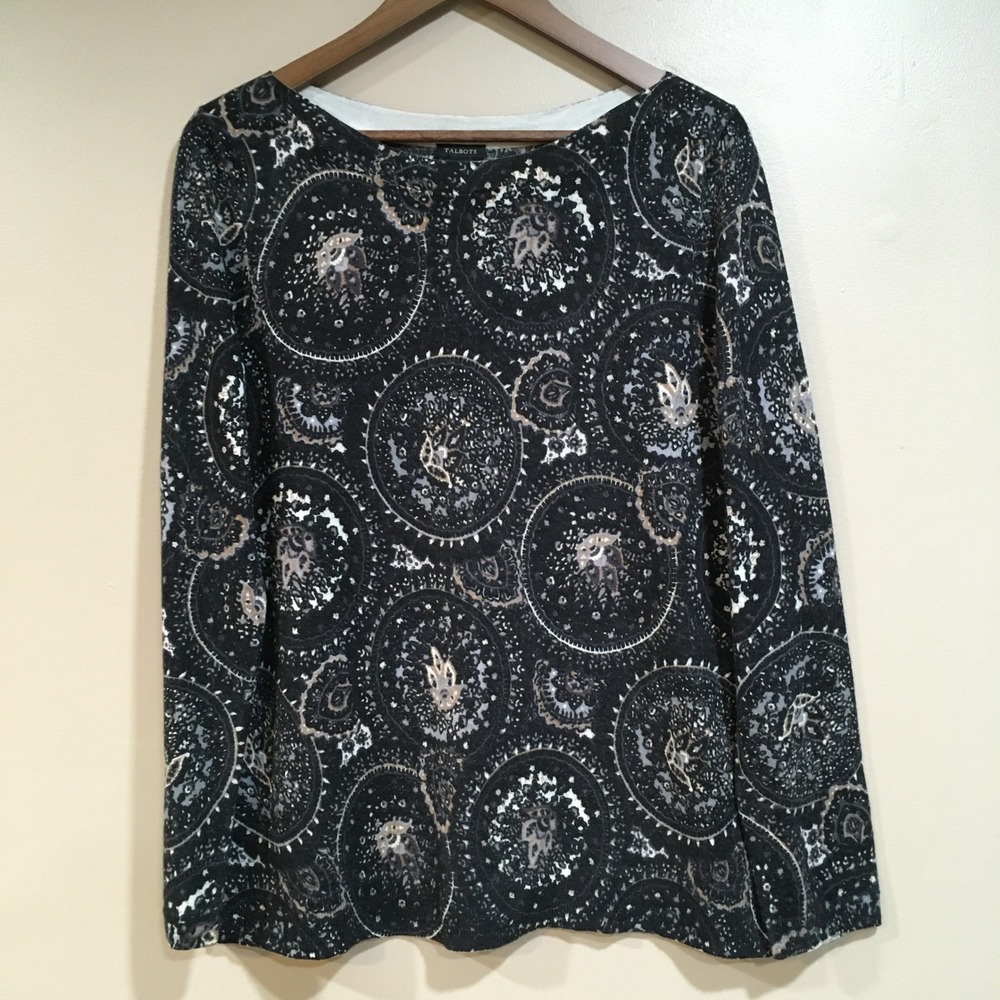 Talbots Pure Merino Wool‎ Boatneck Sweater Womens L Black Whimsigoth Celestial
